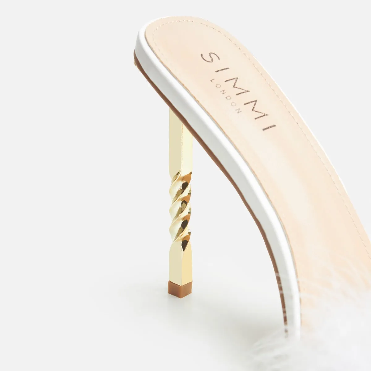 Hally White Fluffy Twisted Stiletto Mules