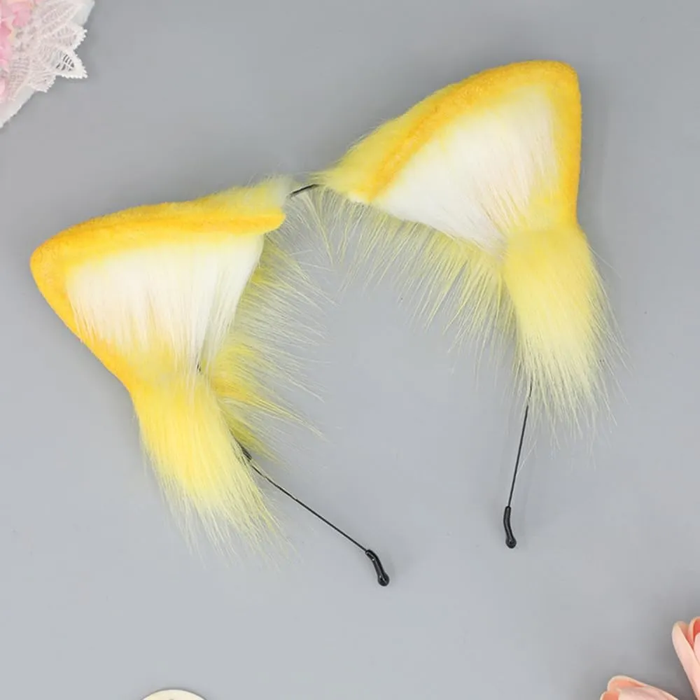 Handmade Cat Fox Wolf Ears Headband Fluffy Animals Ears Headwear for Christmas Cosplay Costume Accessories