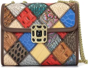 Handmade Patchwork Women Purse, Leather Ladies Designer Handbag Cute Pattern Shoulder Bag Multicolor, Small(Multicolor)