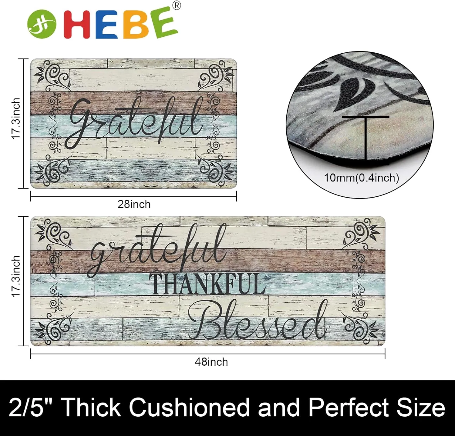 HEBE Anti Fatigue Kitchen Mat Set of 2 Non Slip Cushioned Kitchen Mats for Floor Waterproof Farmhouse Kitchen Rugs and Mats Set Comfort Standing Desk Mat Carpet for Sink,Office,Laundry