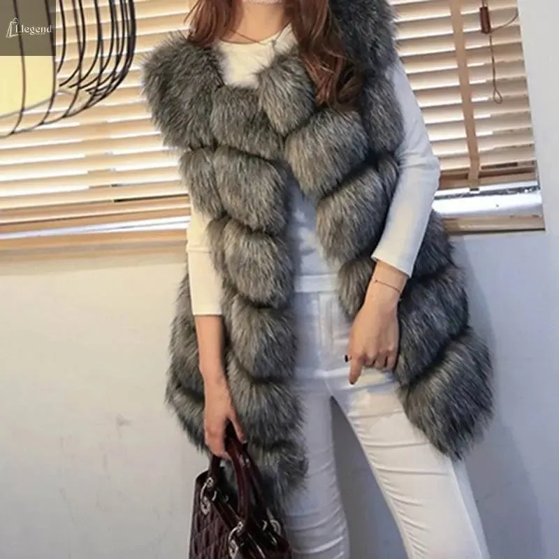 High quality Fur Vest coat Luxury Faux Fox Warm Women Coat Vests