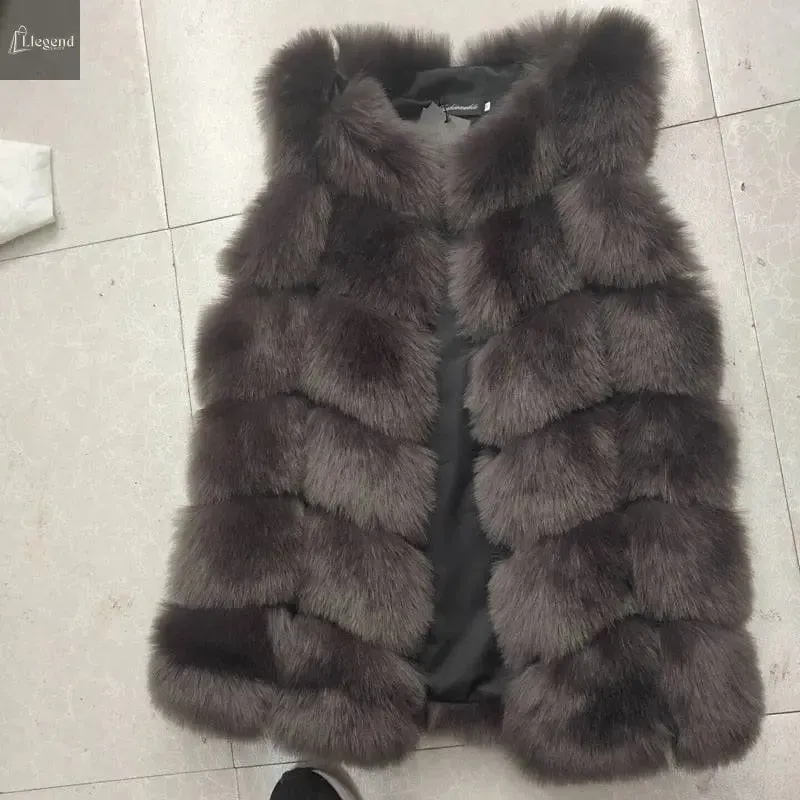 High quality Fur Vest coat Luxury Faux Fox Warm Women Coat Vests