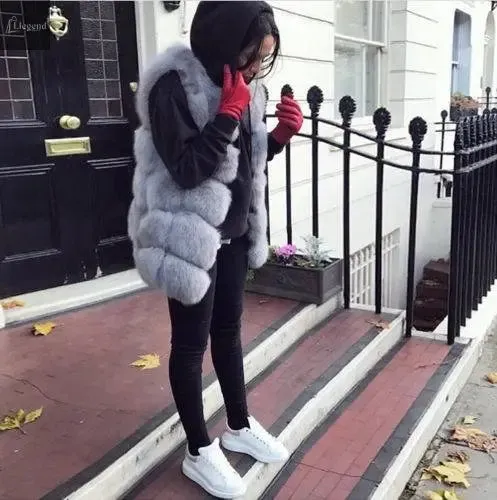 High quality Fur Vest coat Luxury Faux Fox Warm Women Coat Vests