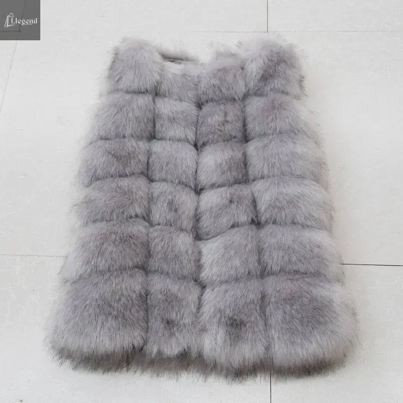 High quality Fur Vest coat Luxury Faux Fox Warm Women Coat Vests
