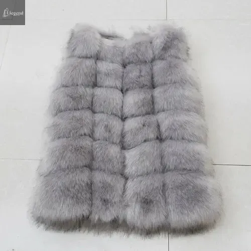 High quality Fur Vest coat Luxury Faux Fox Warm Women Coat Vests