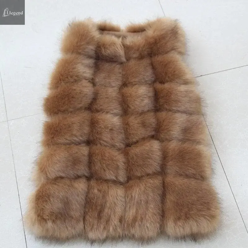 High quality Fur Vest coat Luxury Faux Fox Warm Women Coat Vests