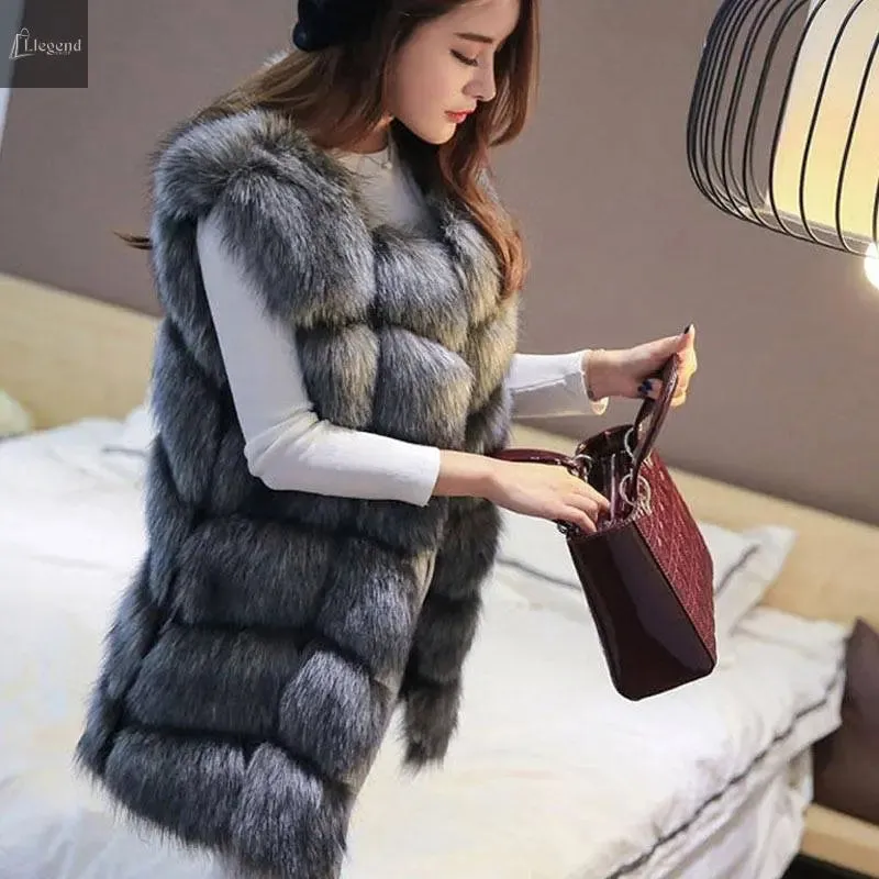 High quality Fur Vest coat Luxury Faux Fox Warm Women Coat Vests