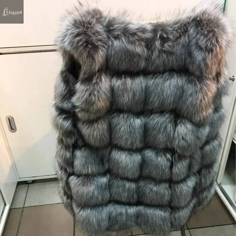 High quality Fur Vest coat Luxury Faux Fox Warm Women Coat Vests