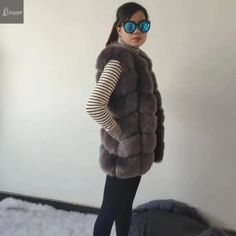 High quality Fur Vest coat Luxury Faux Fox Warm Women Coat Vests