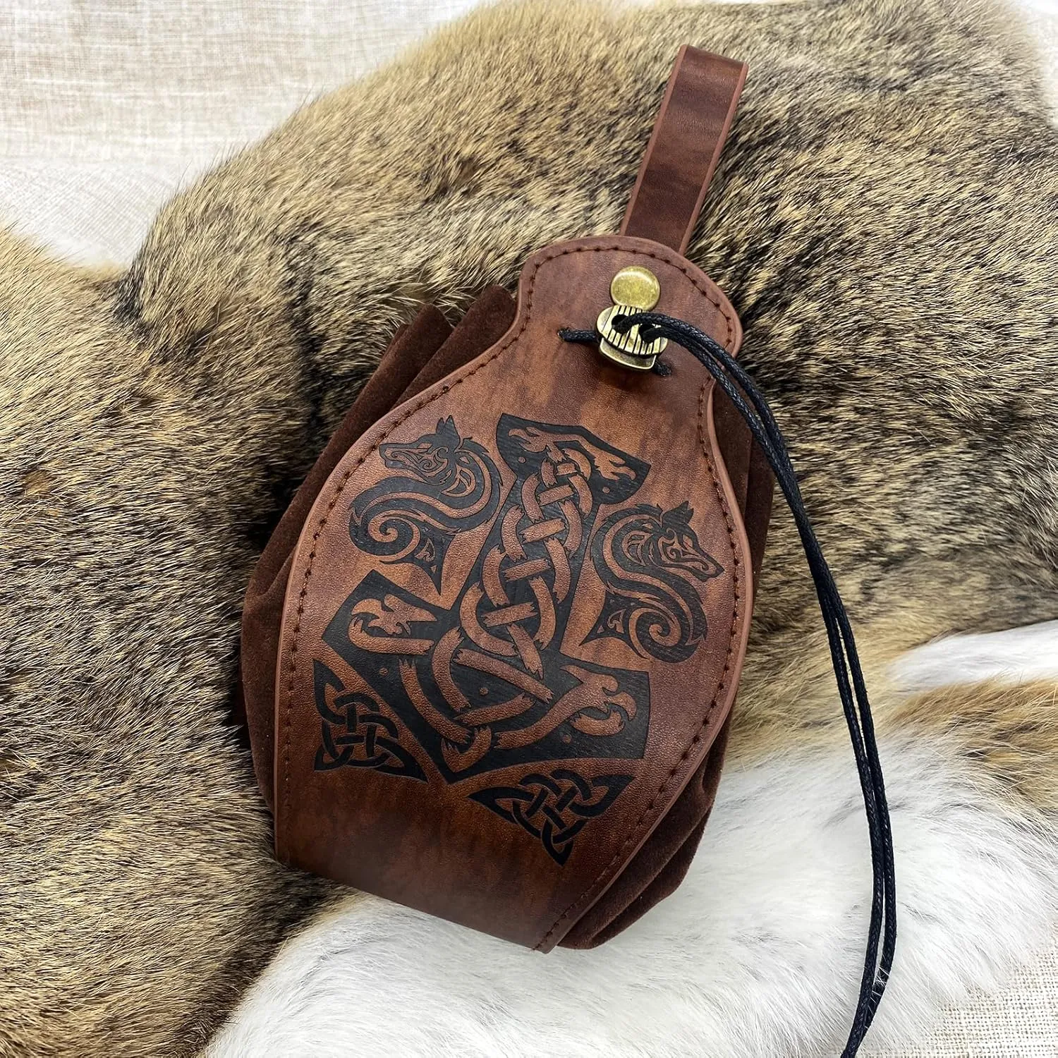 HiiFeuer Medieval Faux Leather Pouch, Portable Drawstring Purse, Vintage Belt Pouch Dice Bag For LARP Ren Faire