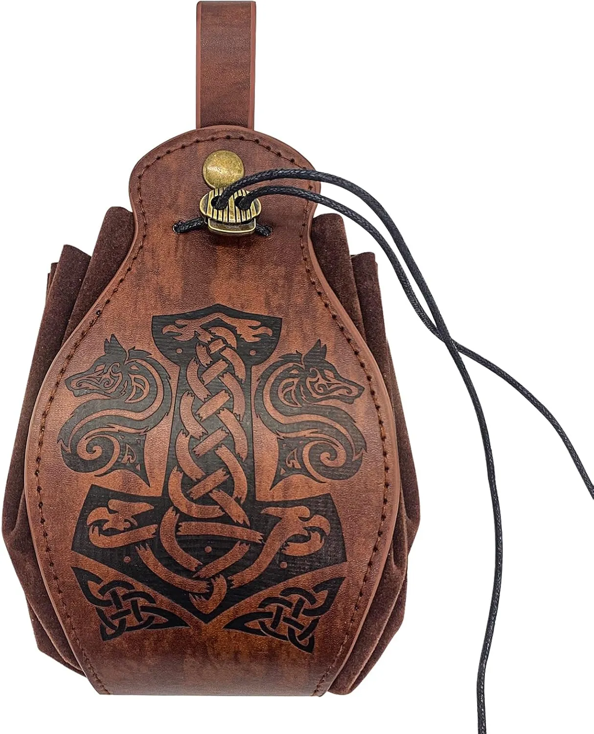 HiiFeuer Medieval Faux Leather Pouch, Portable Drawstring Purse, Vintage Belt Pouch Dice Bag For LARP Ren Faire