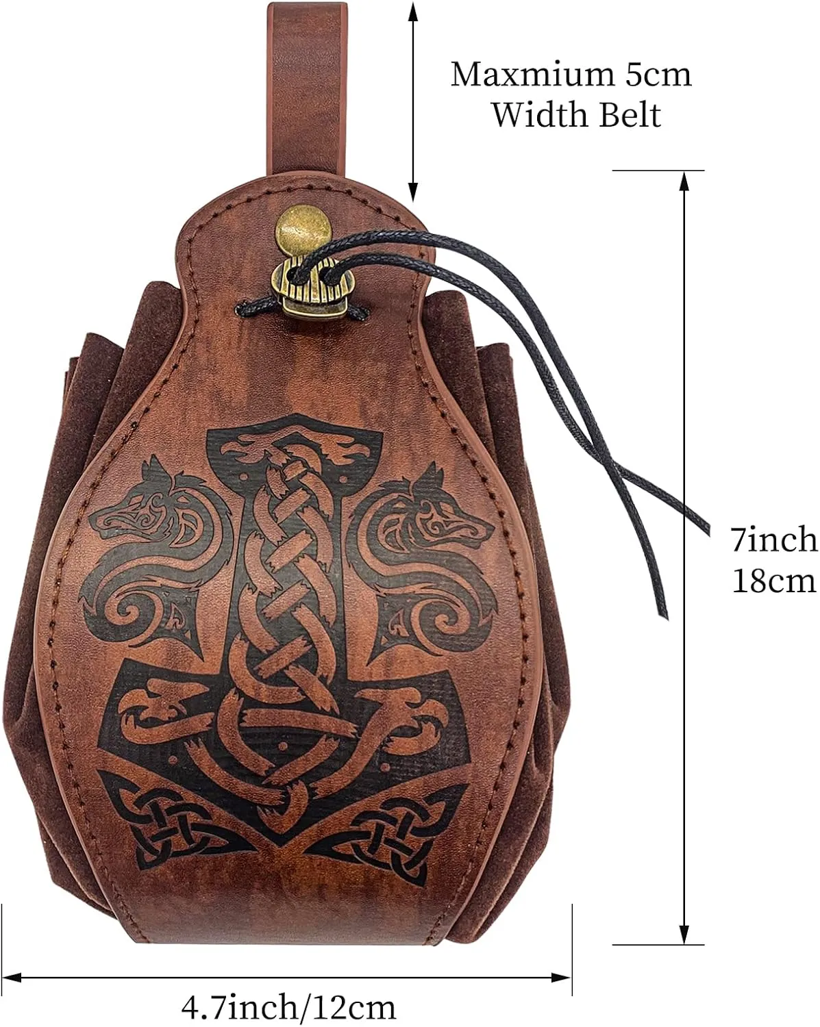 HiiFeuer Medieval Faux Leather Pouch, Portable Drawstring Purse, Vintage Belt Pouch Dice Bag For LARP Ren Faire