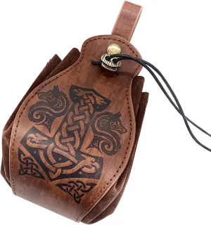 HiiFeuer Medieval Faux Leather Pouch, Portable Drawstring Purse, Vintage Belt Pouch Dice Bag For LARP Ren Faire
