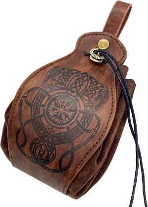 HiiFeuer Medieval Faux Leather Pouch, Portable Drawstring Purse, Vintage Belt Pouch Dice Bag For LARP Ren Faire