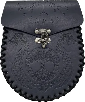 HiiFeuer Nordic Embossed Belt Bag, Retro Medieval Faux Leather Side Pocket, Portable Vintage Waist Bag for LARP Ren Faire