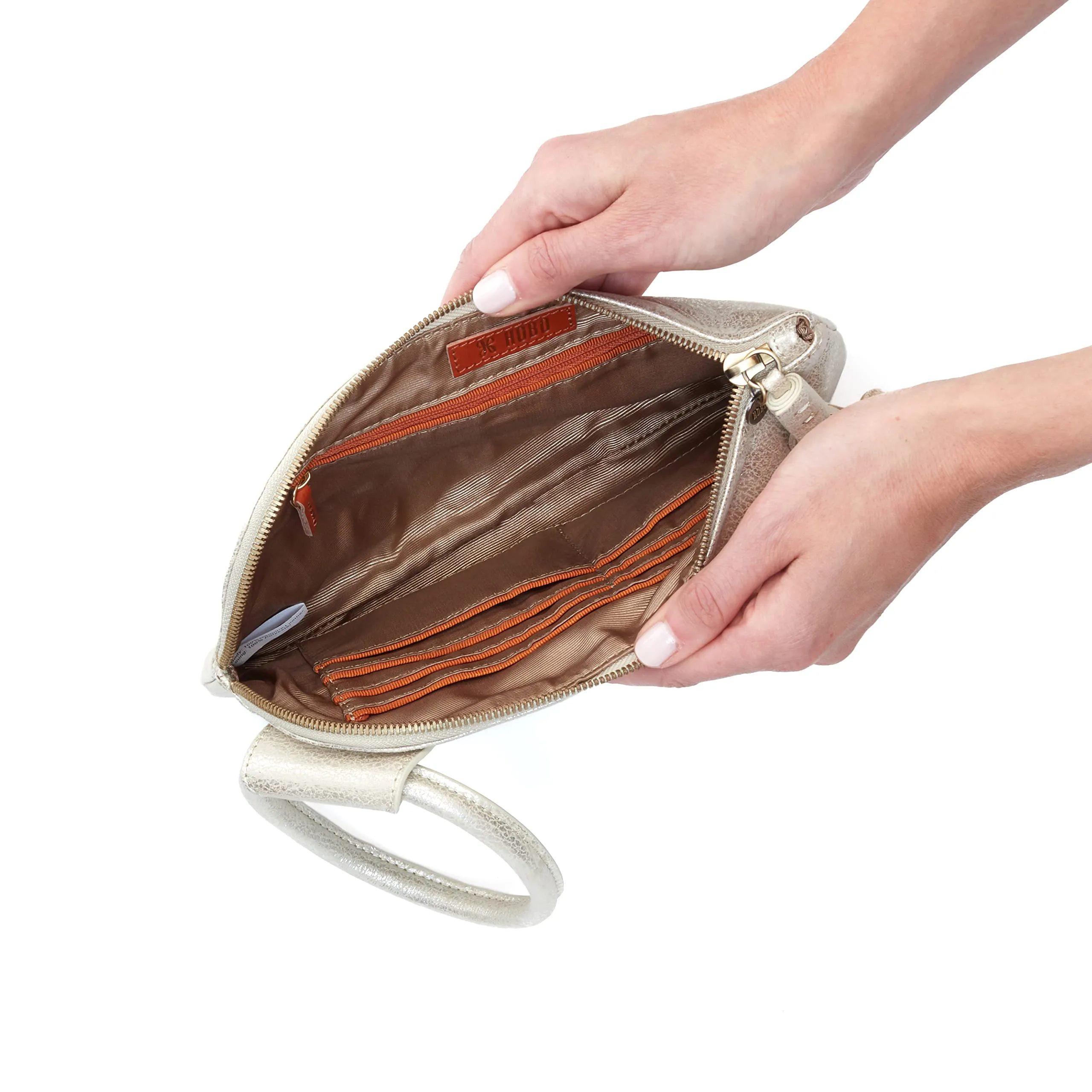 HOBO Sable Jill Womens Leather Handbag Wristlet (Pearled Silver, One Size)
