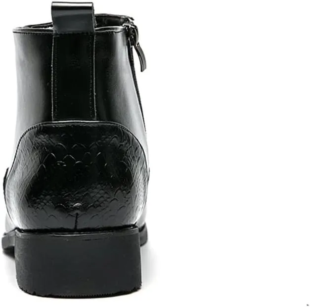 HOOENG Round Toe Ankle Boots for Men Round Toe Faux Crocodile Embossed PU Leather Non Slip Waterproof Wearable Slip On Formal