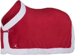 HORZE Santa Christmas Fleece Horse Cooler Blanket with Faux Fur - Red - 81 in