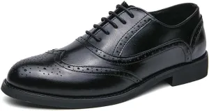 HuitJours Men Brogues Wingtip Lace up Classic Black Dress Shoes Derby Gatsby Prom Fashion Oxford