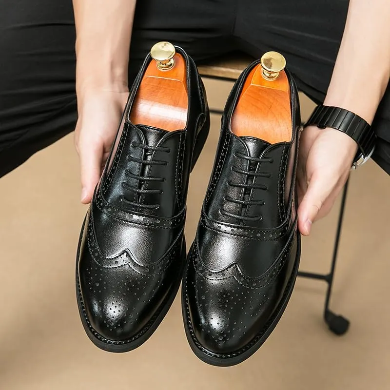 HuitJours Men Brogues Wingtip Lace up Classic Black Dress Shoes Derby Gatsby Prom Fashion Oxford
