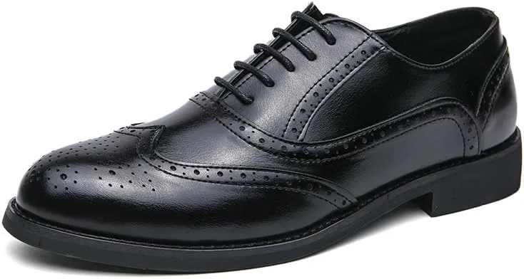 HuitJours Men Brogues Wingtip Lace up Classic Black Dress Shoes Derby Gatsby Prom Fashion Oxford