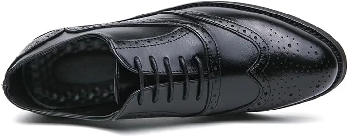 HuitJours Men Brogues Wingtip Lace up Classic Black Dress Shoes Derby Gatsby Prom Fashion Oxford