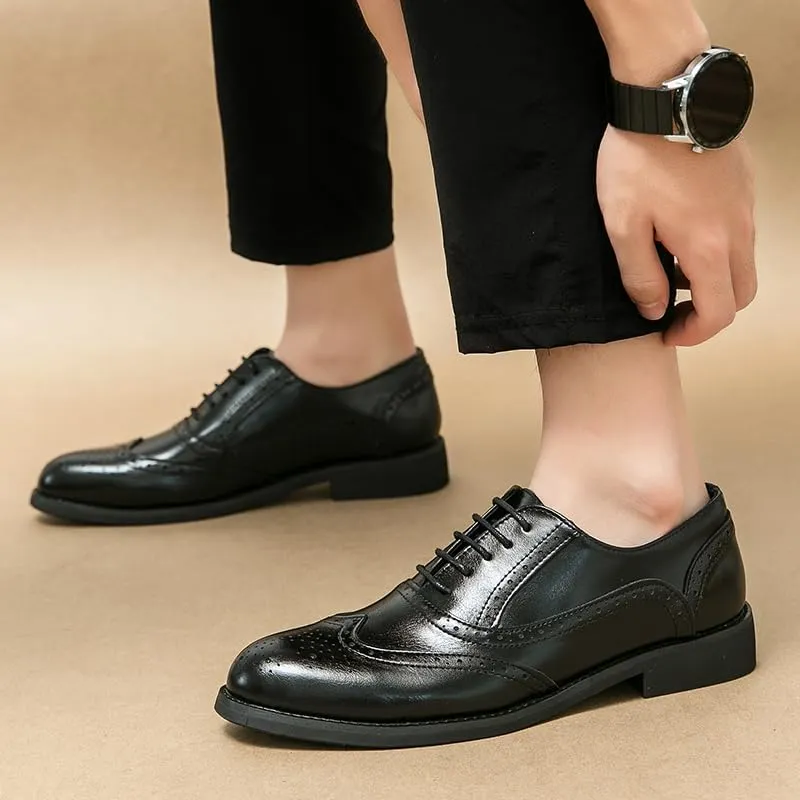HuitJours Men Brogues Wingtip Lace up Classic Black Dress Shoes Derby Gatsby Prom Fashion Oxford