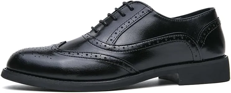 HuitJours Men Brogues Wingtip Lace up Classic Black Dress Shoes Derby Gatsby Prom Fashion Oxford