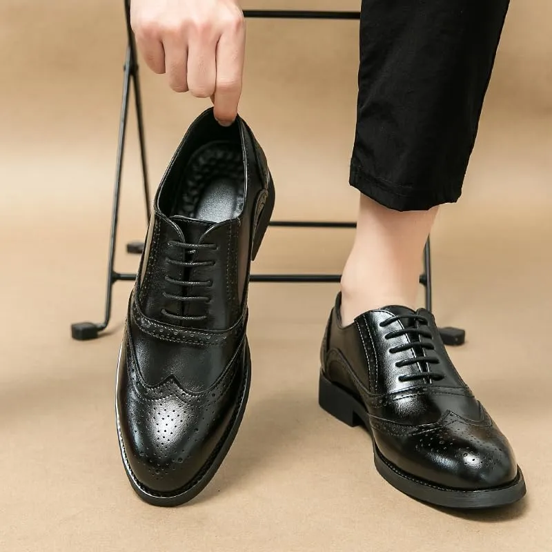 HuitJours Men Brogues Wingtip Lace up Classic Black Dress Shoes Derby Gatsby Prom Fashion Oxford