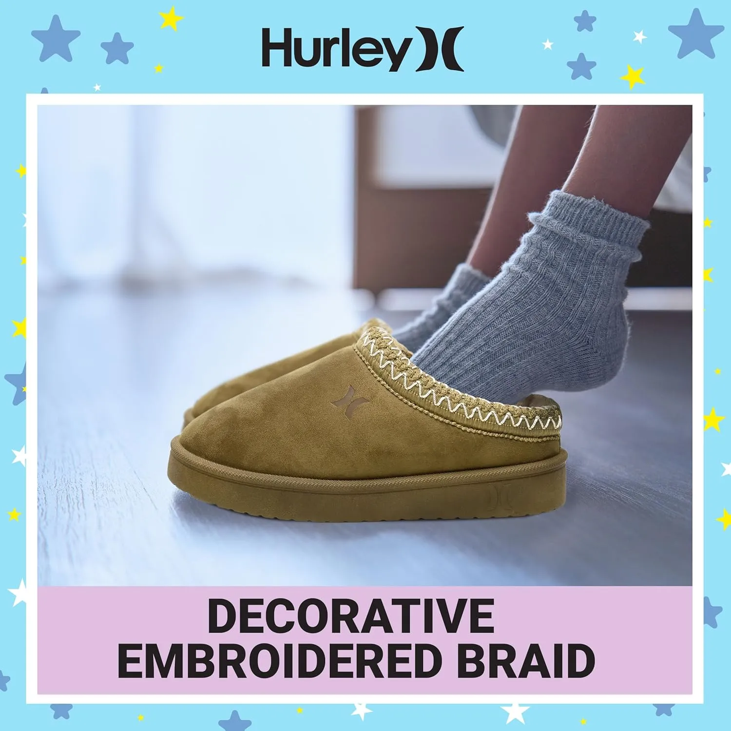 Hurley Kids Modi Slippers - Indoor and Outdoor Slip-On Shoes for Boys and Girls, Durable Clogs With Faux Fur Fleece Lining - Warm Winter House Slippers