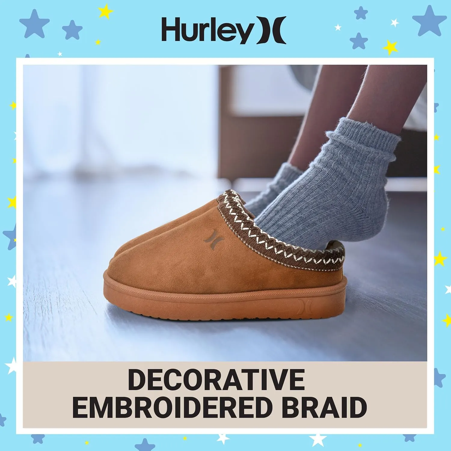 Hurley Kids Modi Slippers - Indoor and Outdoor Slip-On Shoes for Boys and Girls, Durable Clogs With Faux Fur Fleece Lining - Warm Winter House Slippers