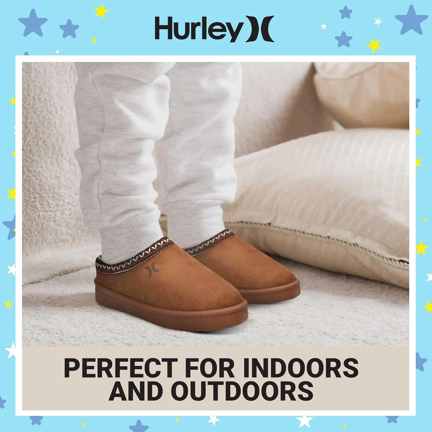 Hurley Kids Modi Slippers - Indoor and Outdoor Slip-On Shoes for Boys and Girls, Durable Clogs With Faux Fur Fleece Lining - Warm Winter House Slippers