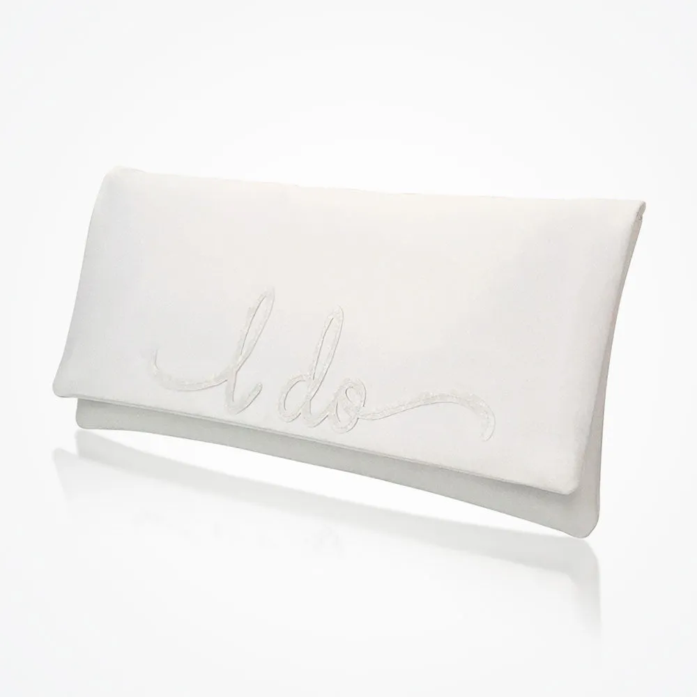'I do' glittered letters ivory satin clutch (updated)