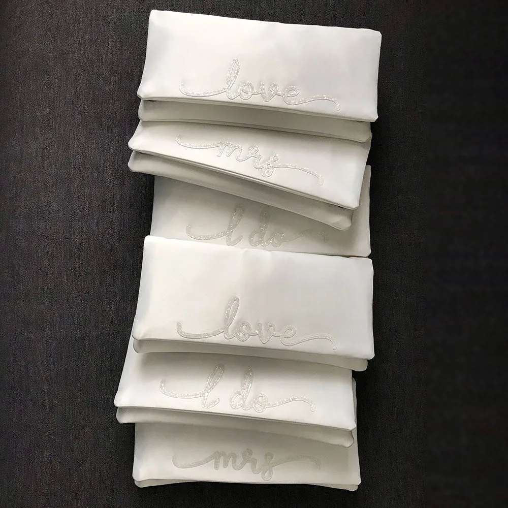 'I do' glittered letters ivory satin clutch (updated)