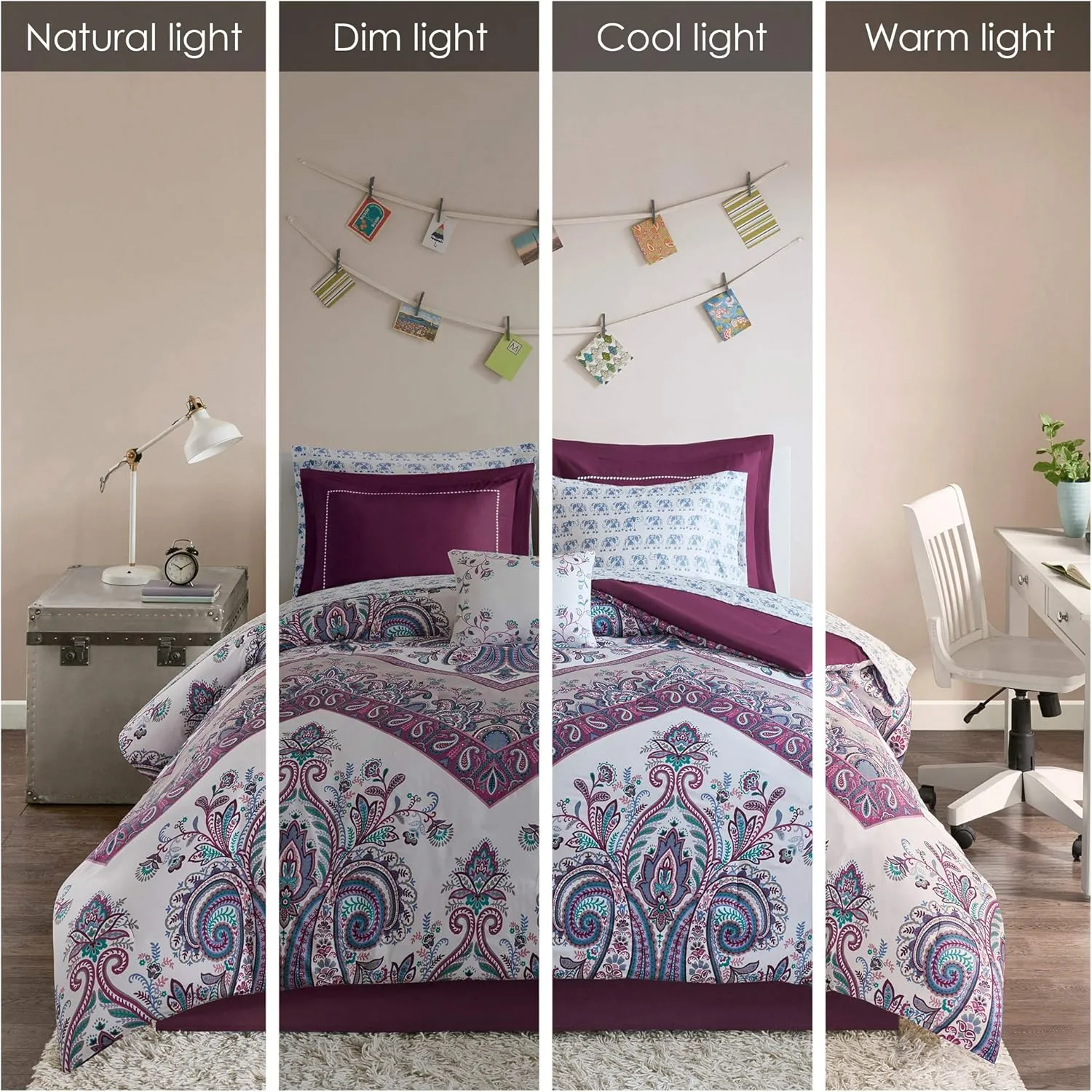 Intelligent Design Complete Bed In A Bag Casual Boho Comforter with Sheet Set Decorative Pillow, All Season Bedding Set, Twin, Tulay Purple 7 Piece