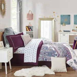 Intelligent Design Complete Bed In A Bag Casual Boho Comforter with Sheet Set Decorative Pillow, All Season Bedding Set, Twin, Tulay Purple 7 Piece