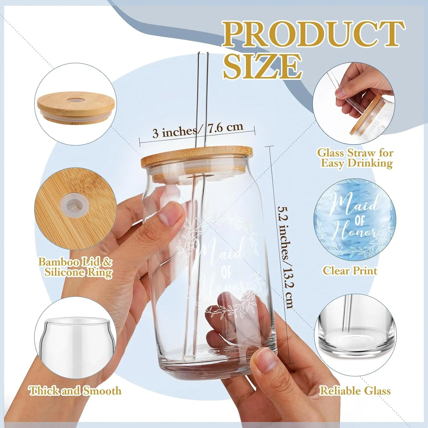 Irenare 8 Pcs Proposal Gifts Set Robes Makeup Bag Cup Cards Hair Tie Bracelet Diamond Pen Bridesmaid Gift Box (Blue,Maid of Honor)