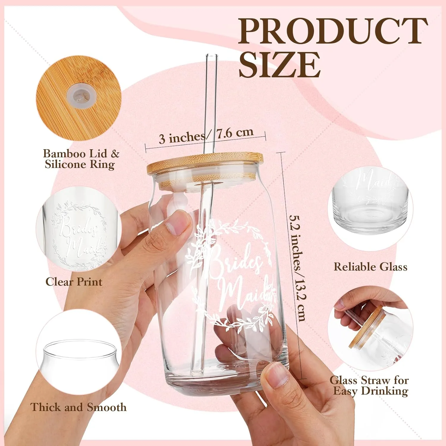Irenare Bridesmaid Proposal Gifts Set Robes Makeup Bag Cup Cards Hair Tie Bracelet Diamond Pen Bridesmaid Gift Box(Pink,8 Pcs)