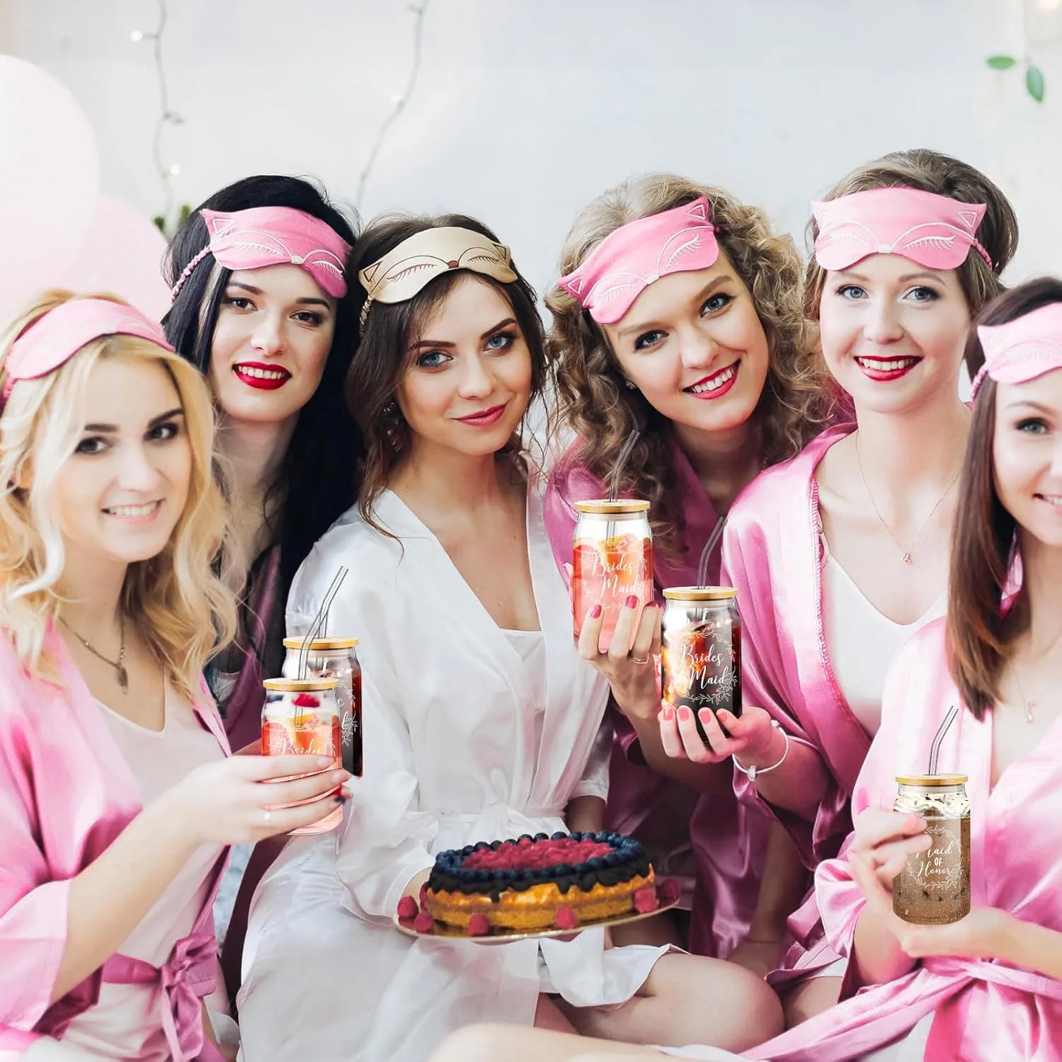 Irenare Bridesmaid Proposal Gifts Set Robes Makeup Bag Cup Cards Hair Tie Bracelet Diamond Pen Bridesmaid Gift Box(Pink,8 Pcs)