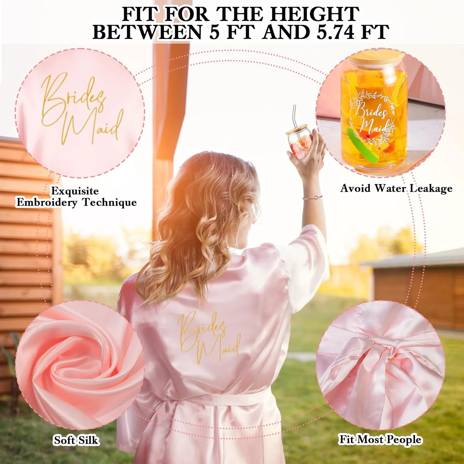 Irenare Bridesmaid Proposal Gifts Set Robes Makeup Bag Cup Cards Hair Tie Bracelet Diamond Pen Bridesmaid Gift Box(Pink,8 Pcs)