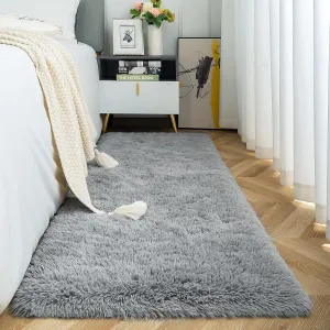 ISEAU Fluffy Runner Rug for Bedroom Plush Area Rugs, Shag Carpet with Rubber Backing Non Slip, Comfy Nursery Rug Bedside Rug for Kids Boys Room Home Decor, 2ft x 6ft, Grey