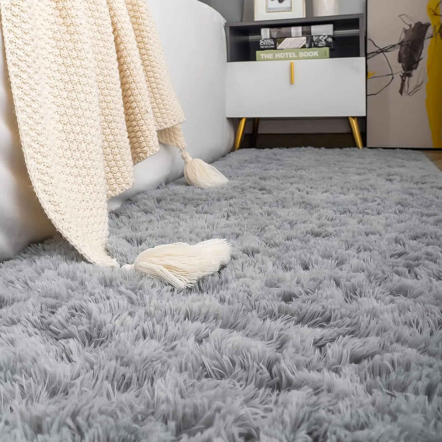 ISEAU Fluffy Runner Rug for Bedroom Plush Area Rugs, Shag Carpet with Rubber Backing Non Slip, Comfy Nursery Rug Bedside Rug for Kids Boys Room Home Decor, 2ft x 6ft, Grey