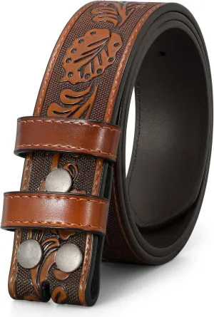 JASGOOD Mens Western Leather Belt Strap Without Buckle 1.5" Vintage Replacement Cowboy Leather Belt Strap with Snap on Buckle