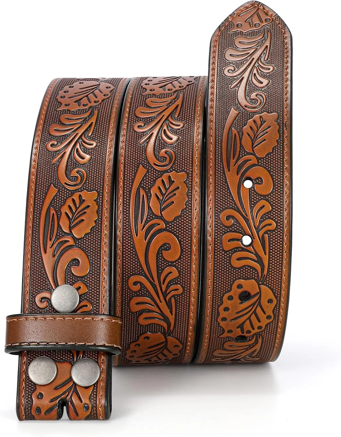 JASGOOD Mens Western Leather Belt Strap Without Buckle 1.5" Vintage Replacement Cowboy Leather Belt Strap with Snap on Buckle
