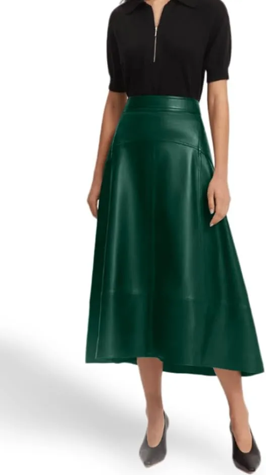 Jild Real Lambskin Leather Skirts for Women High Waist Classical Mid Length Going Out Skirt with Stylish Patchwork