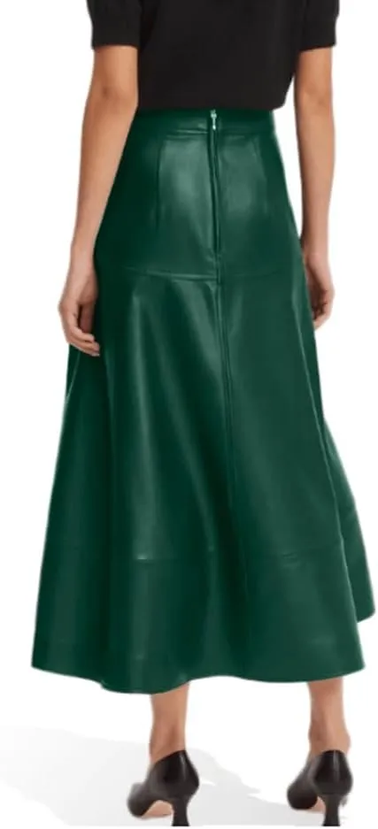 Jild Real Lambskin Leather Skirts for Women High Waist Classical Mid Length Going Out Skirt with Stylish Patchwork
