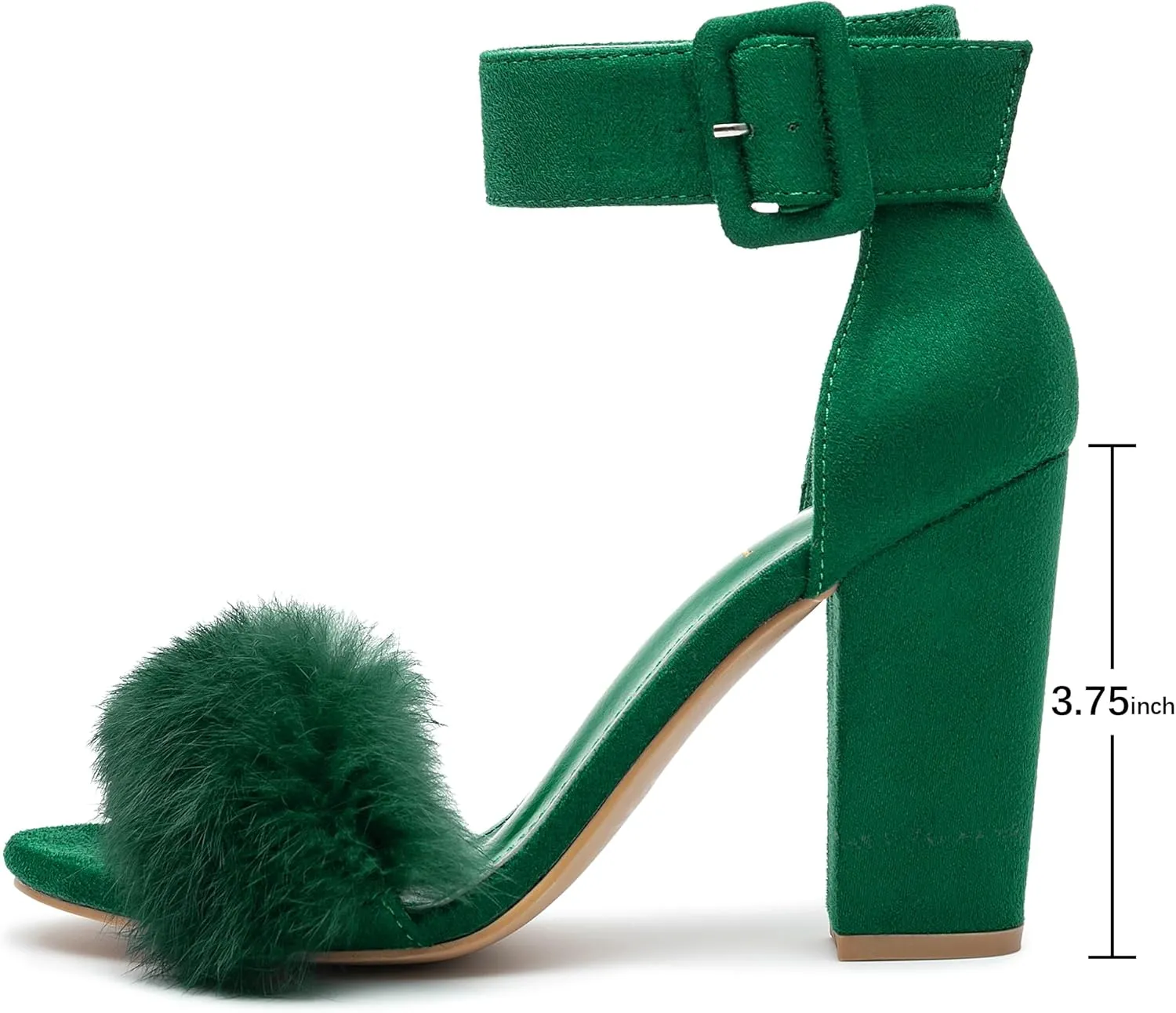 Jiu du Chunky Heels for Women Fur Feather High Heels Open Toe Ankle Strap Fuzzy Fluffy Block Heeled Shoes Prom Party Dance