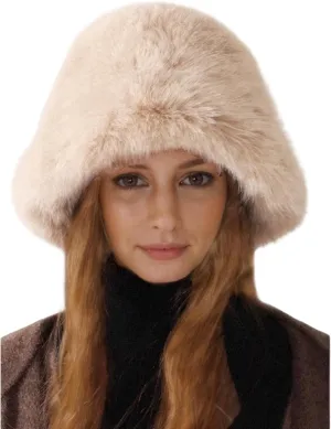 JUMISEE Fuzzy Faux Fur Bucket Hats for Women Girls Furry Russian Style Winter Fisherman Cap Warm Ski Snow Hat