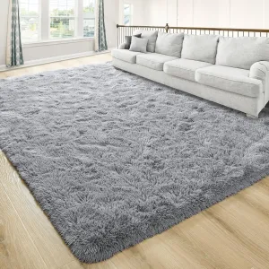 junovo Washable, Non-Slip Area Rug, Ultra Soft Area Rugs 3x5 Feet Fluffy Carpets for Bedroom Kids Girls Boys Baby Living Room Shaggy Floor Nursery Rug Home Bedroom Mats, Grey