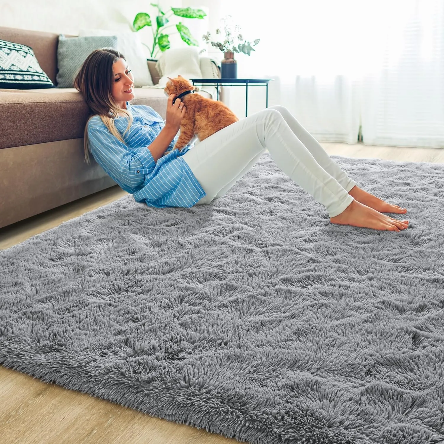 junovo Washable, Non-Slip Area Rug, Ultra Soft Area Rugs 3x5 Feet Fluffy Carpets for Bedroom Kids Girls Boys Baby Living Room Shaggy Floor Nursery Rug Home Bedroom Mats, Grey